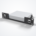 Neutrino 10-inch 1U rack mount in black PETG with 2 keystone ports holding a generic gateway (compatible with UniFi UCG-Ultra, UCG-Max and UXG-Max)